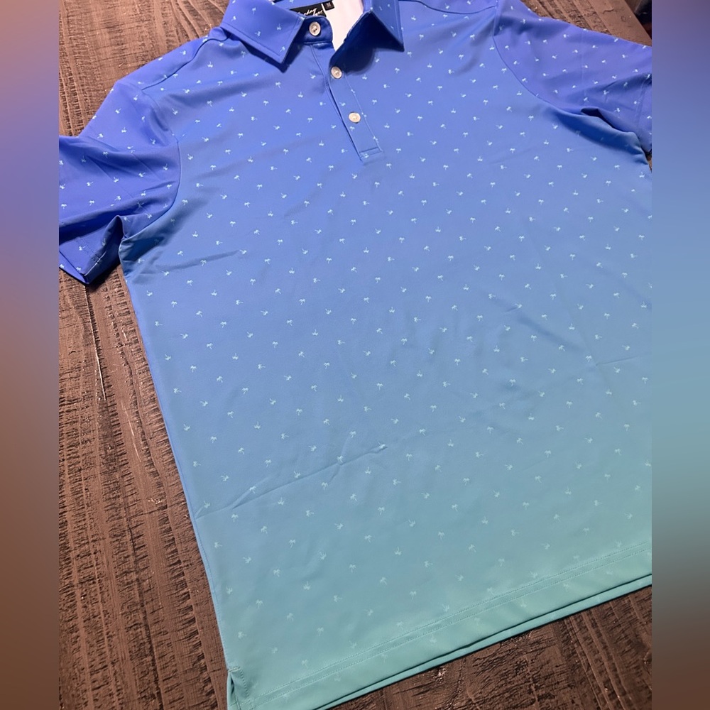Stylish Blue Green Gradient Polo Shirt for Men Size Medium - Picture 2 of 11